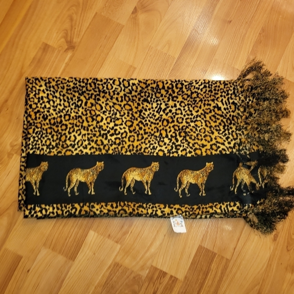 Creations Black and Orange Cheetah Fringed Scarf/Throw/Tapestry - Picture 3 of 7